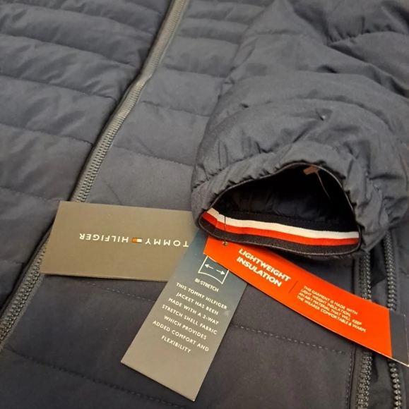 Tommy Hilfiger Hooded Jacket Mens Blue Quilted Lightweight Insulated TH Flex - Picture 8 of 13